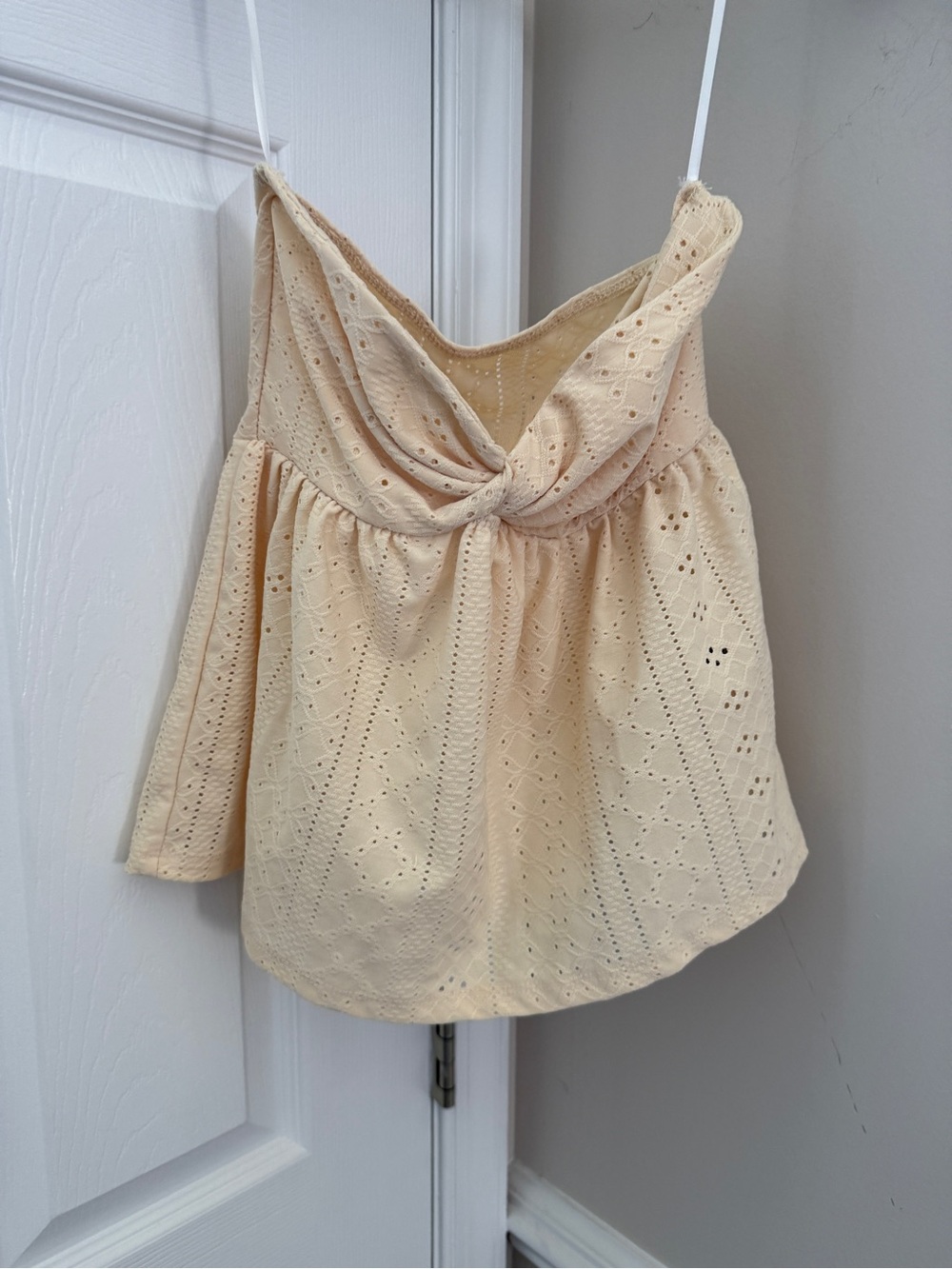 SHEIN Cream Eyelet Knot-Front Camisole